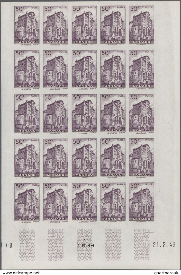 Monaco: 1948/1949, Pictorial Definitives Complete Set Of 13 In IMPERFORATE Blocks Of 25 From Lower M - Ongebruikt