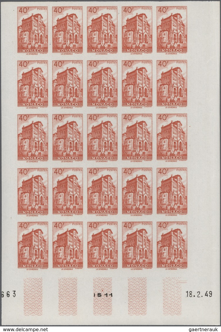 Monaco: 1948/1949, Pictorial Definitives Complete Set Of 13 In IMPERFORATE Blocks Of 25 From Lower M - Unused Stamps