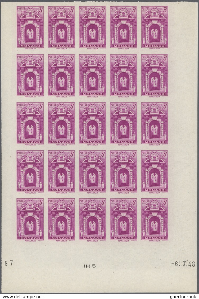 Monaco: 1948/1949, Pictorial Definitives Complete Set Of 13 In IMPERFORATE Blocks Of 25 From Lower M - Nuovi