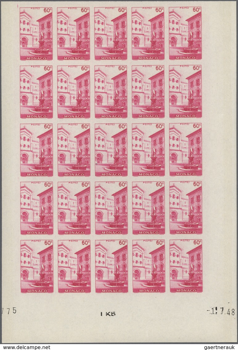 Monaco: 1948/1949, Pictorial Definitives Complete Set Of 13 In IMPERFORATE Blocks Of 25 From Lower M - Unused Stamps