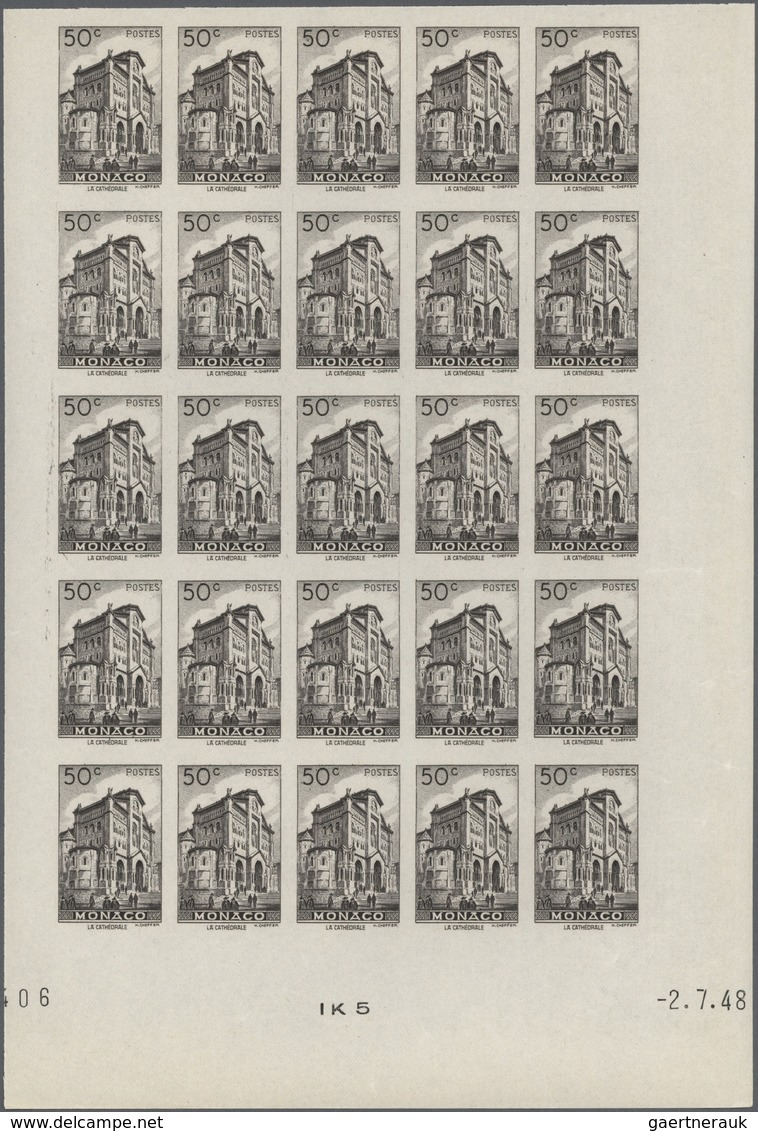 Monaco: 1948/1949, Pictorial Definitives Complete Set Of 13 In IMPERFORATE Blocks Of 25 From Lower M - Ongebruikt