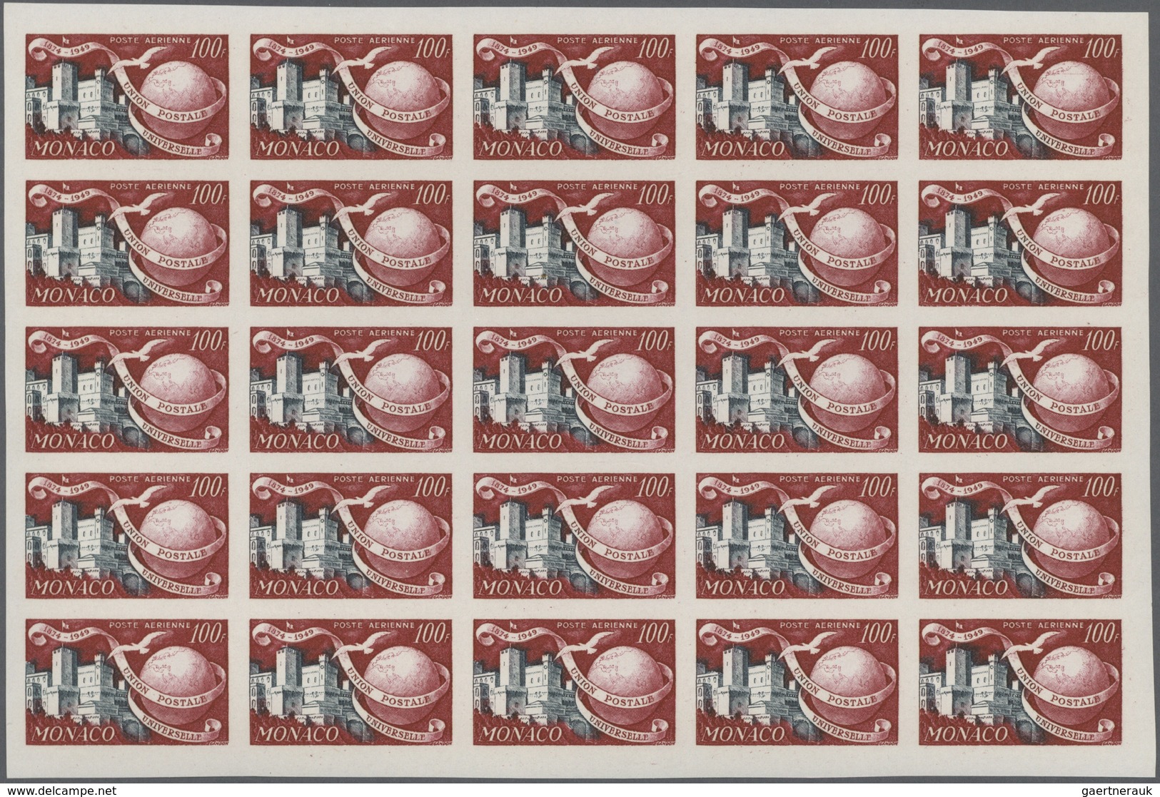 Monaco: 1949/1950, 75 Years Of Wold Postal Union (UPU) Complete Set Of Four Airmail Stamps In IMPERF - Ongebruikt