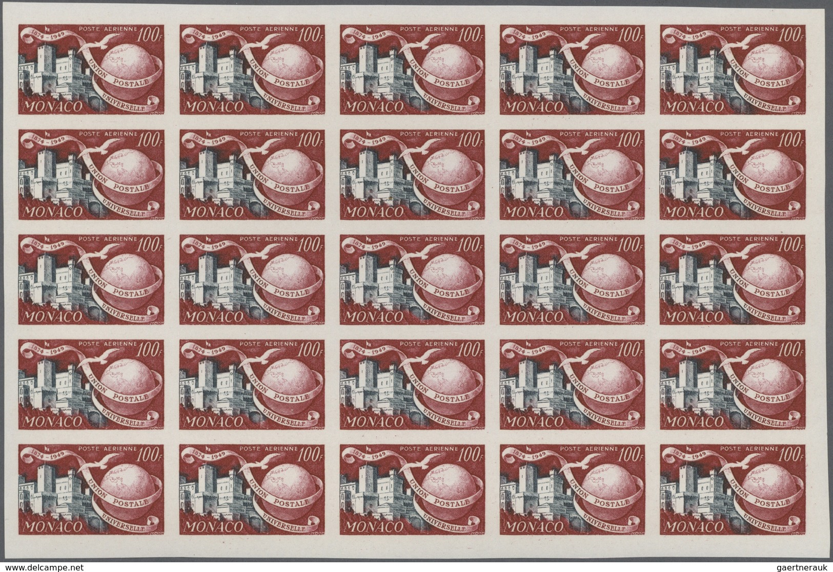 Monaco: 1949/1950, 75 Years Of Wold Postal Union (UPU) Complete Set Of Four Airmail Stamps In IMPERF - Nuovi