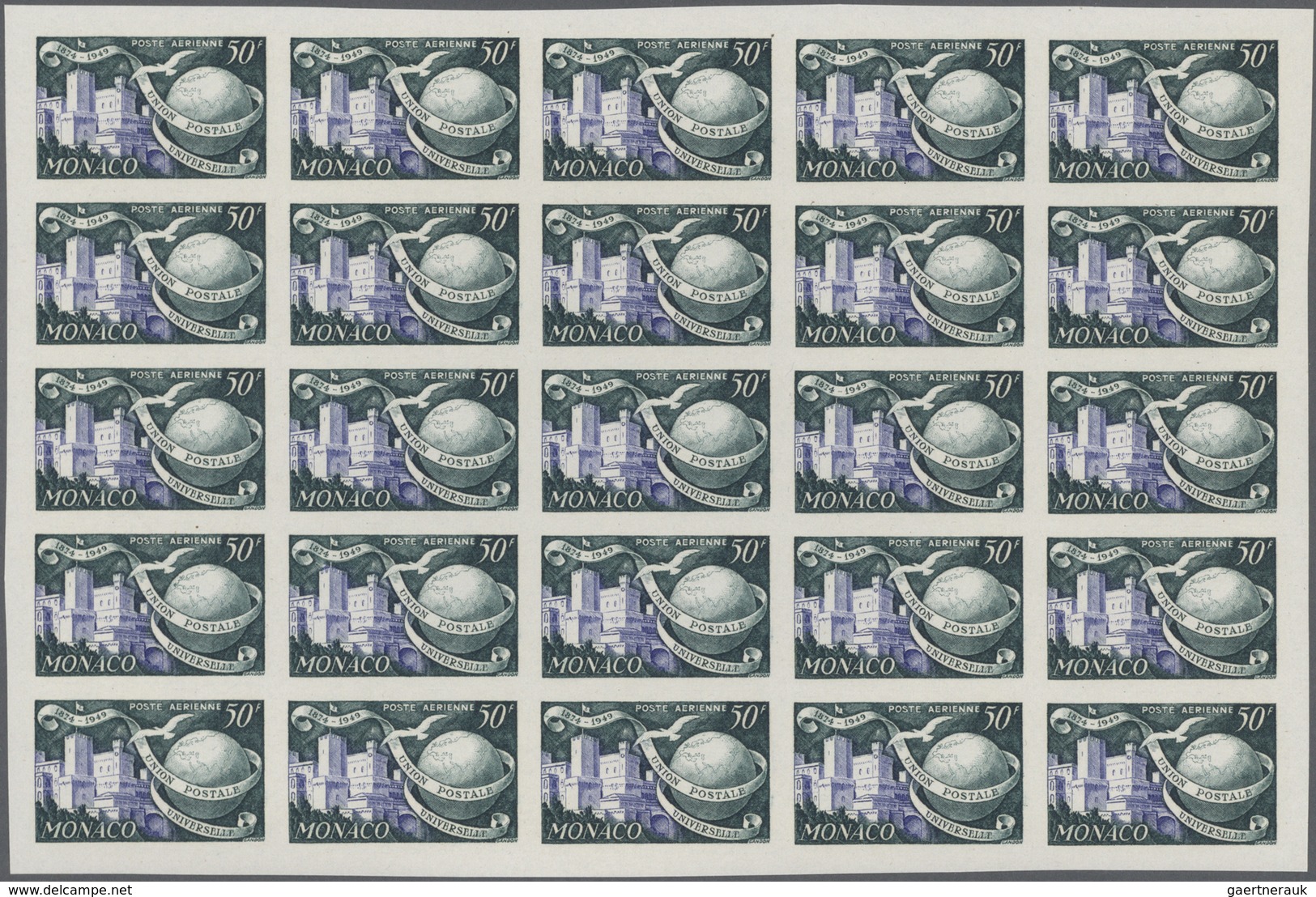 Monaco: 1949/1950, 75 Years Of Wold Postal Union (UPU) Complete Set Of Four Airmail Stamps In IMPERF - Nuovi