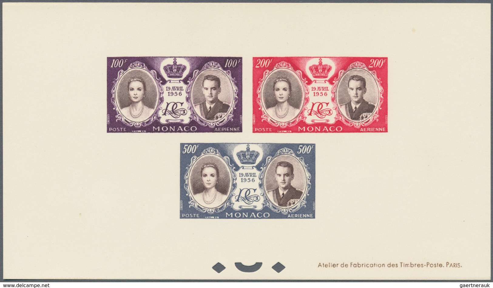 Monaco: 1956, Royal Wedding, 100fr., 200fr. And 500fr. Airmails, Epreuve Collective. Maury PA63/65, - Nuovi