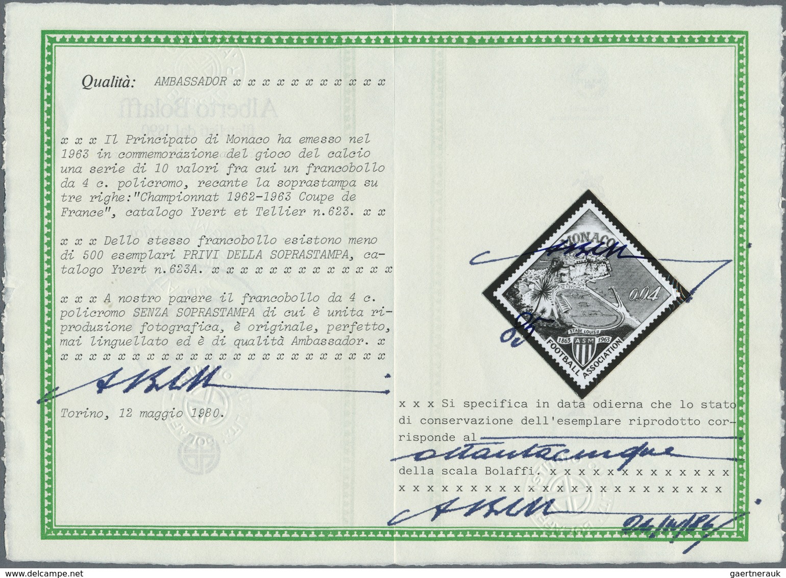 Monaco: 1963, French Champion "AS Monaco", 0.04fr. Without Surcharge, Not Issued, Unmounted Mint, Ce - Ongebruikt