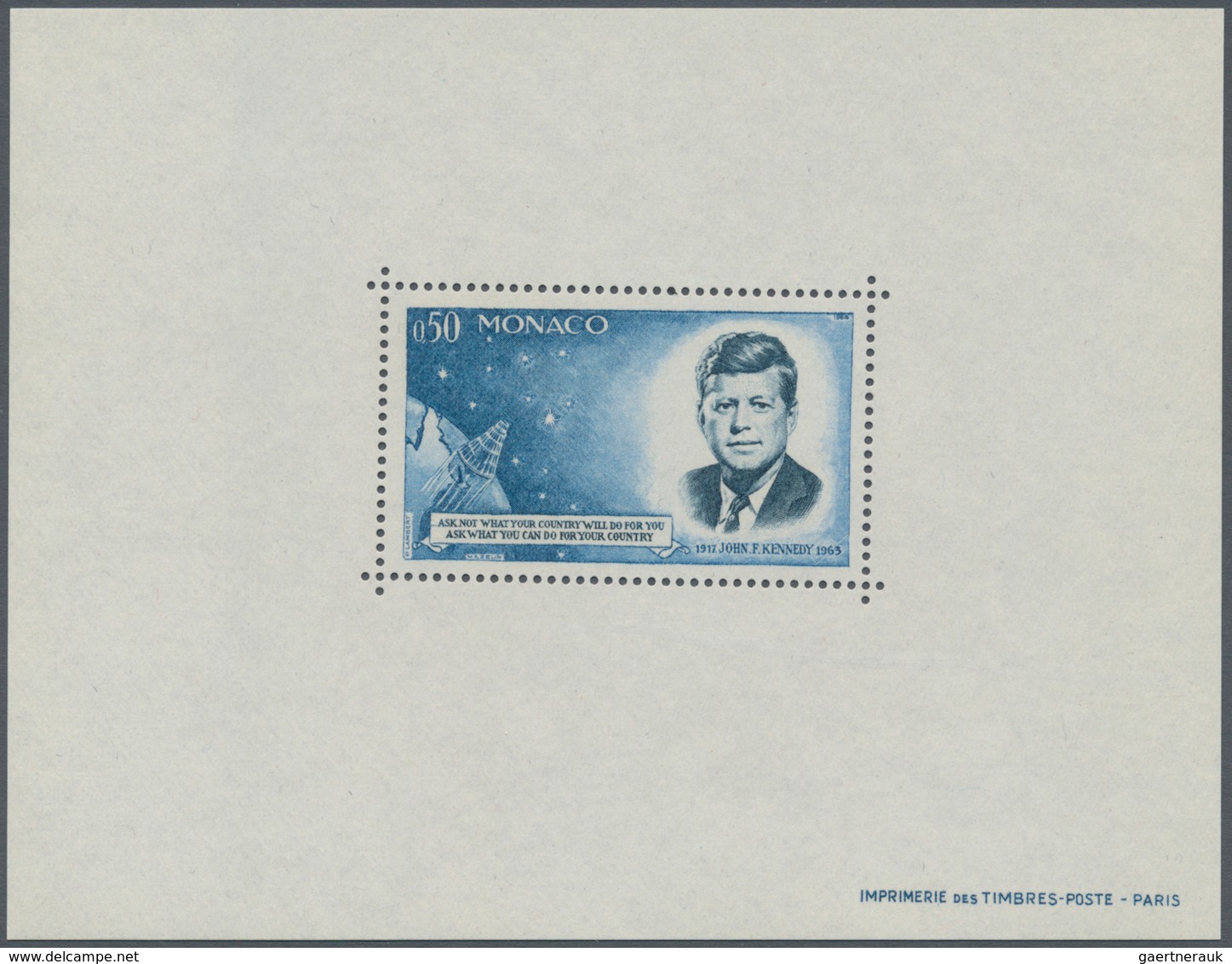 Monaco: 1964, One Year Death Of J.F. Kennedy Special Perforated Miniature Sheet, Mint Never Hinged A - Ongebruikt