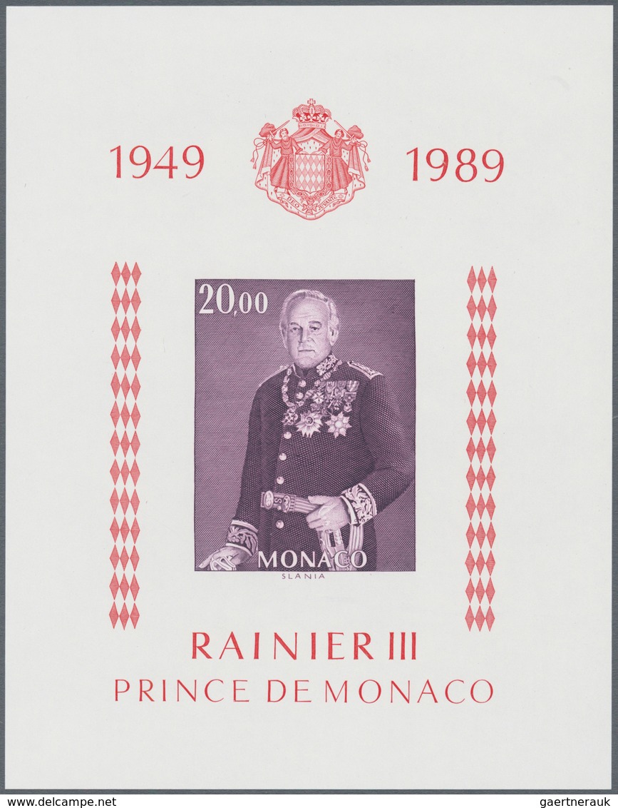 Monaco: 1989, Prince Rainier III. 40 Years On Throne IMPERFORATE Miniature Sheet, Mint Never Hinged - Ongebruikt