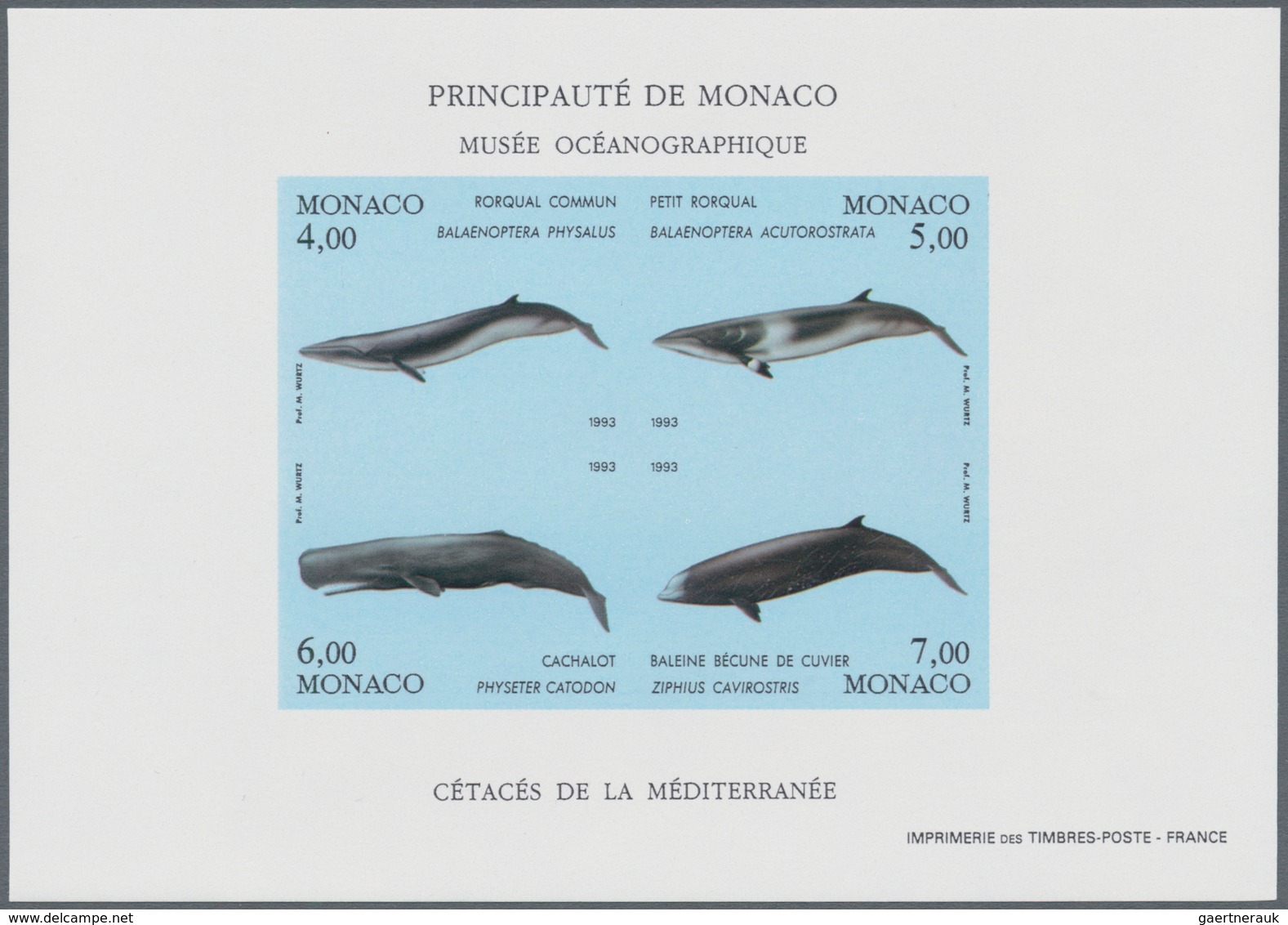 Monaco: 1992/1994, Whales And Dolphins Set Of Three Different IMPERFORATE Miniature Sheets, Mint Nev - Ongebruikt