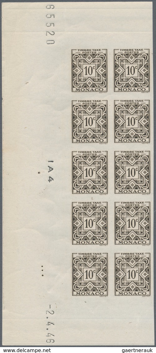 Monaco - Portomarken: 1946/1950, Postage Dues ‚ornaments‘ Complete Set Of 11 In IMPERFORATE Blocks O - Strafport