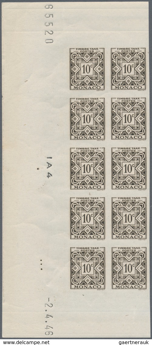 Monaco - Portomarken: 1946/1950, Postage Dues ‚ornaments‘ Complete Set Of 11 In IMPERFORATE Blocks O - Postage Due