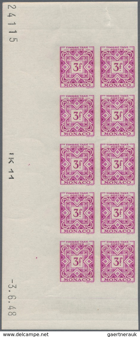 Monaco - Portomarken: 1946/1950, Postage Dues ‚ornaments‘ Complete Set Of 11 In IMPERFORATE Blocks O - Postage Due