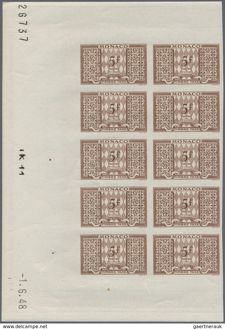 Monaco - Portomarken: 1946/1950, Postage dues ‚ornaments‘ complete set of 11 in IMPERFORATE blocks o