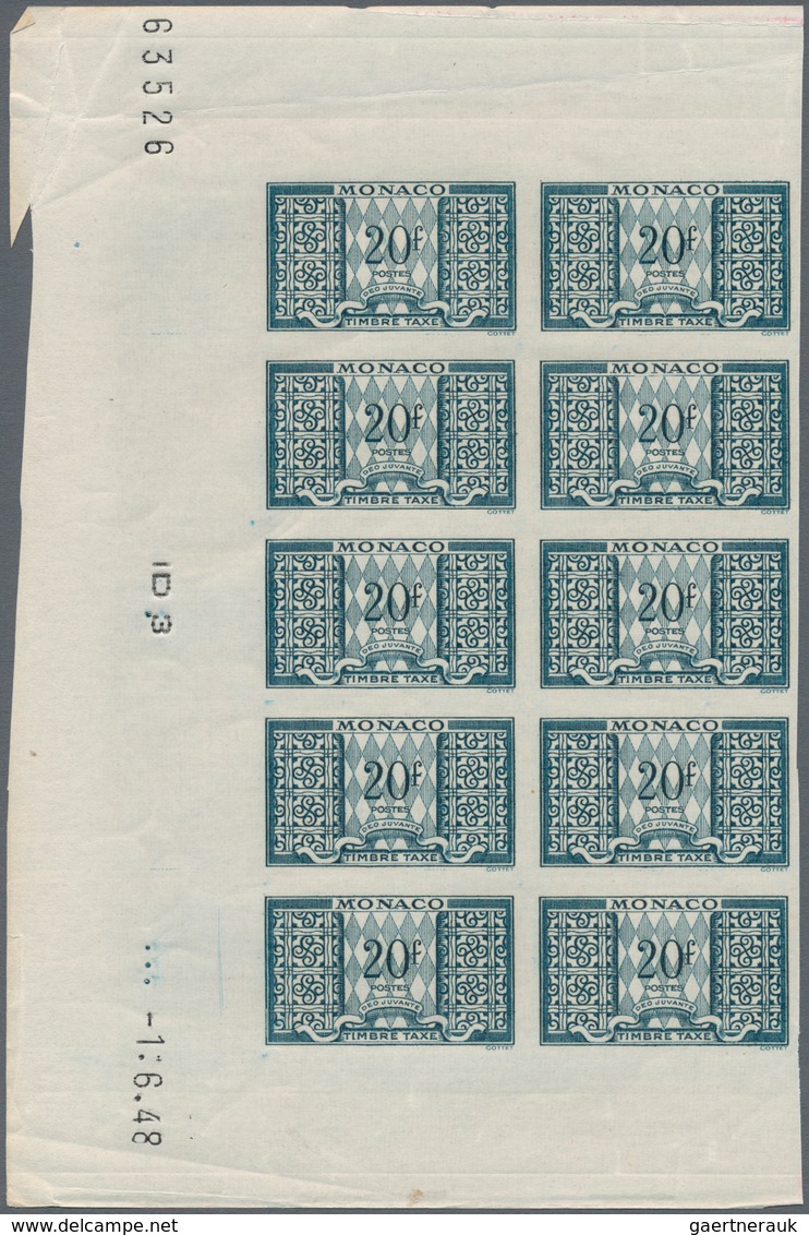 Monaco - Portomarken: 1946/1950, Postage dues ‚ornaments‘ complete set of 11 in IMPERFORATE blocks o