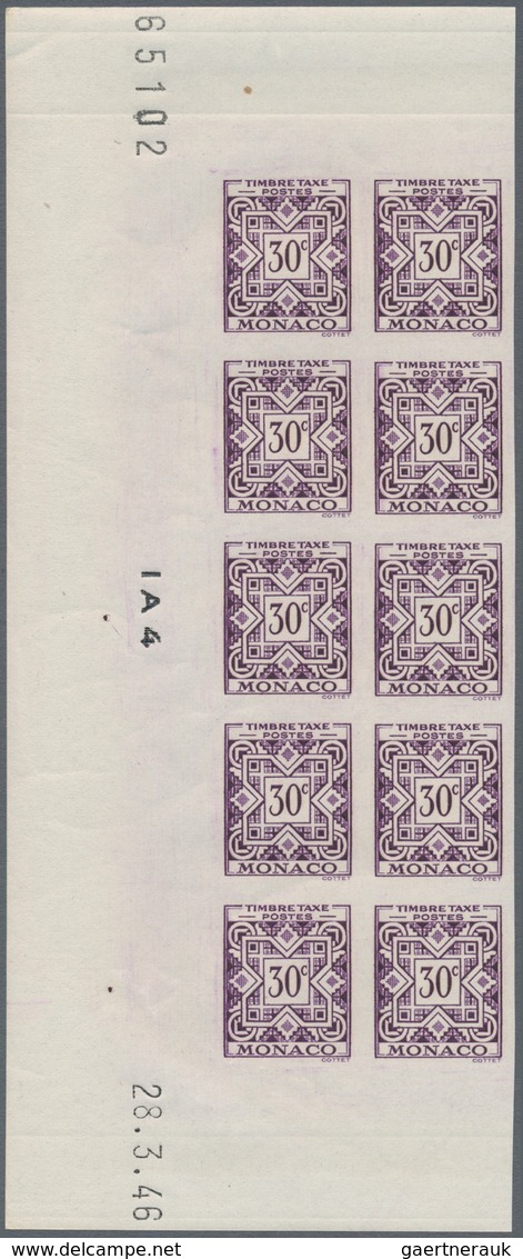 Monaco - Portomarken: 1946/1950, Postage dues ‚ornaments‘ complete set of 11 in IMPERFORATE blocks o