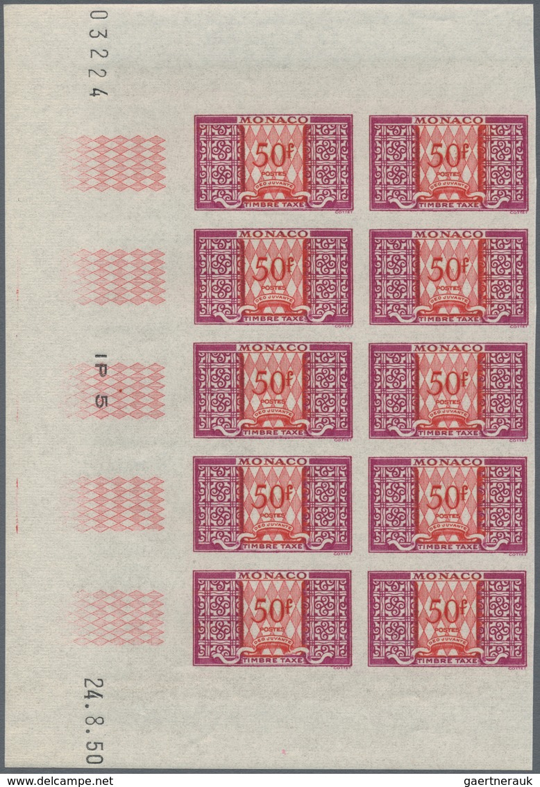 Monaco - Portomarken: 1946/1950, Postage dues ‚ornaments‘ complete set of 11 in IMPERFORATE blocks o