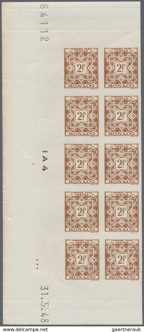 Monaco - Portomarken: 1946/1950, Postage dues ‚ornaments‘ complete set of 11 in IMPERFORATE blocks o