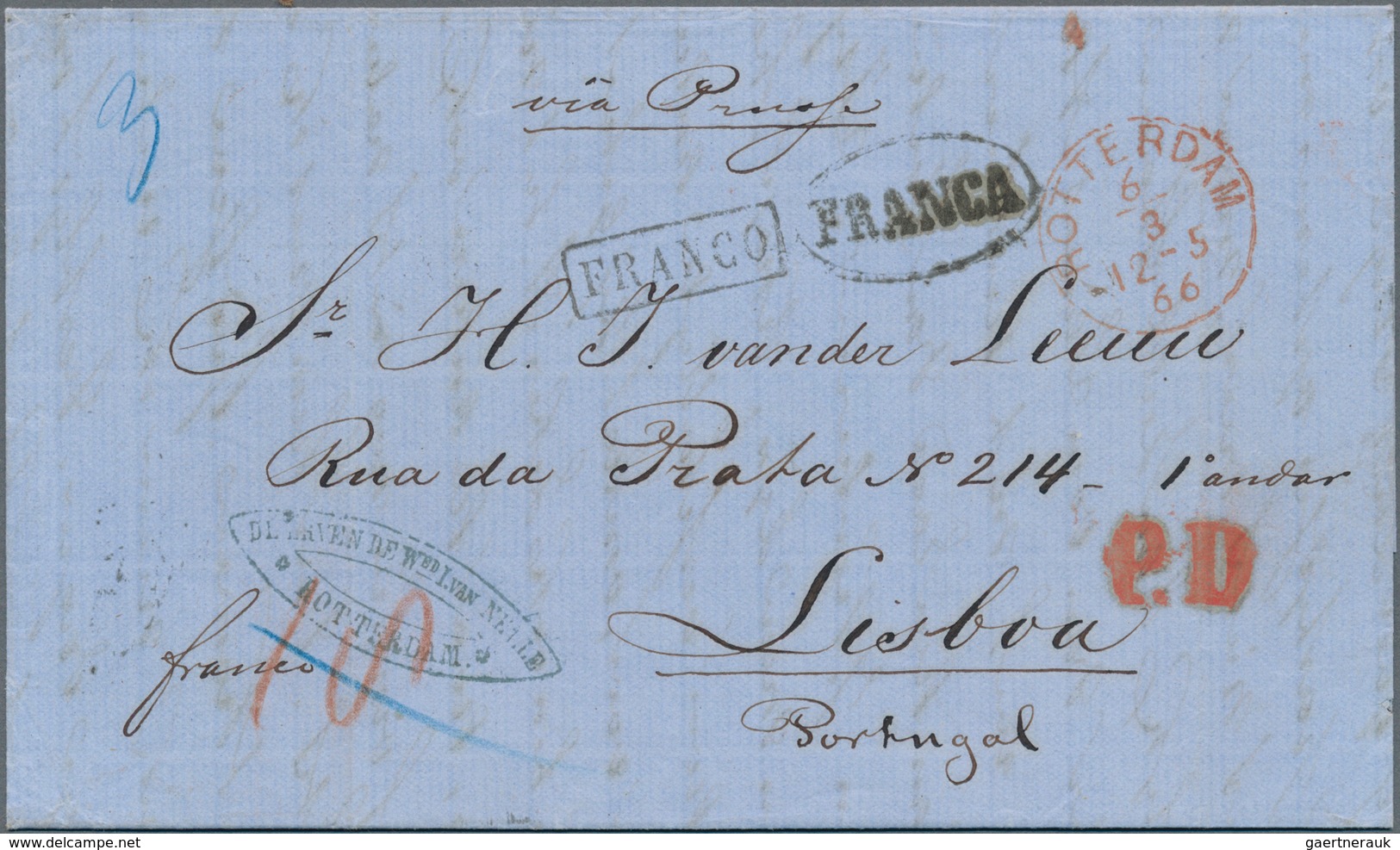 Niederlande: 1866, Drei Faltbriefe Jeweils Mit Verschiedenen Porti, Alle Mit Transit über Preussen N - Covers & Documents