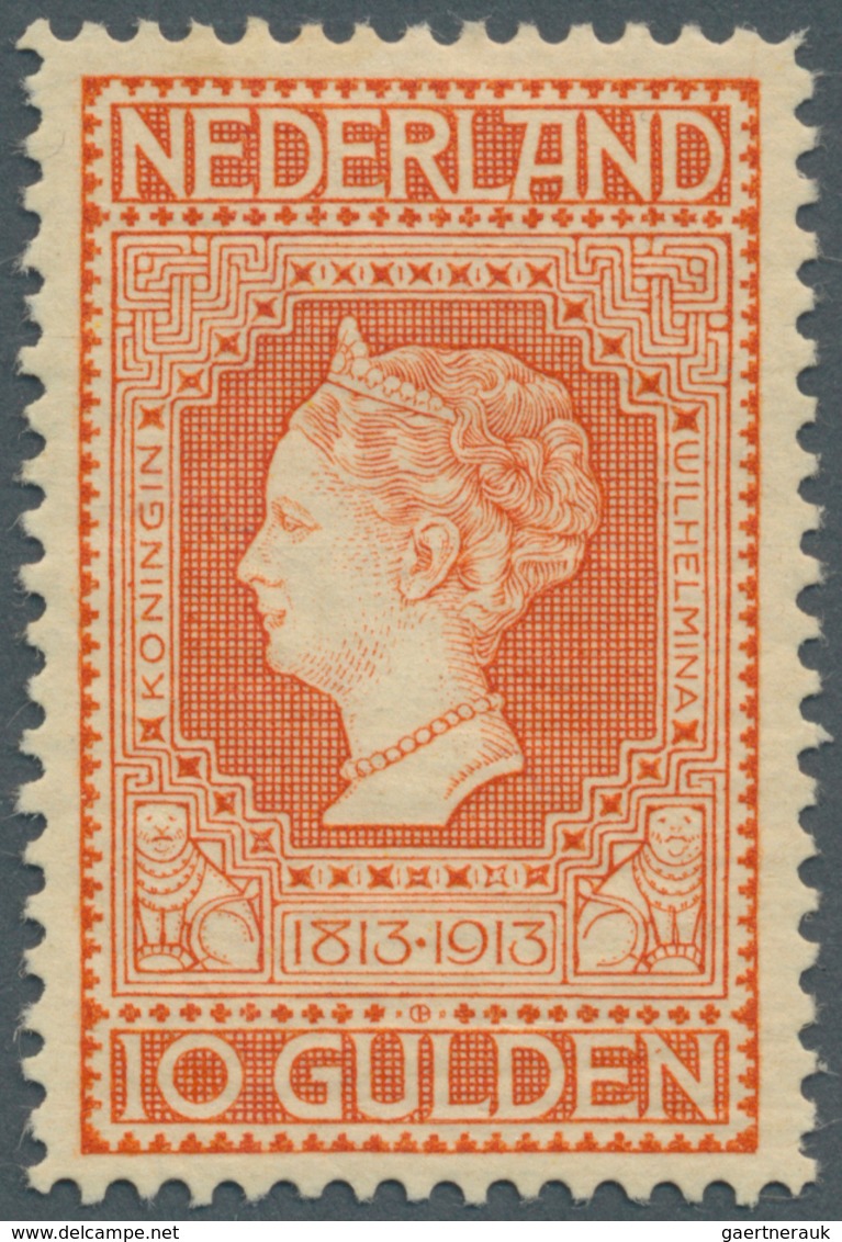 Niederlande: 1913, Queen Wilhelmina 10gld. Red-orange On Yellow, Mint Hinged And Scarce, Mi. € 950,- - Covers & Documents
