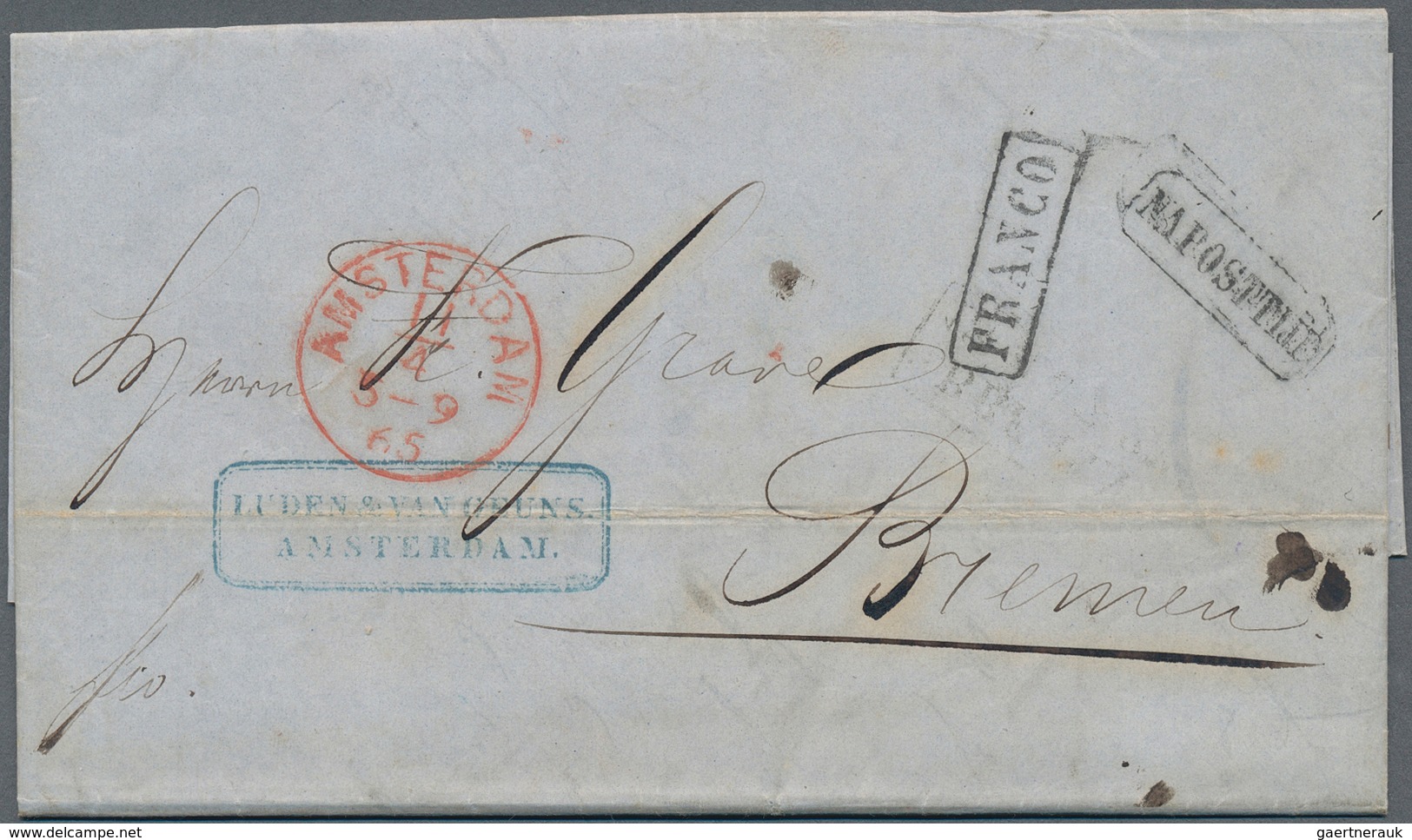 Niederlande - Stempel: 1865, Two Folded Letters With Red AMSTERDAM Cds, Red Respectively Black Boxed - Storia Postale