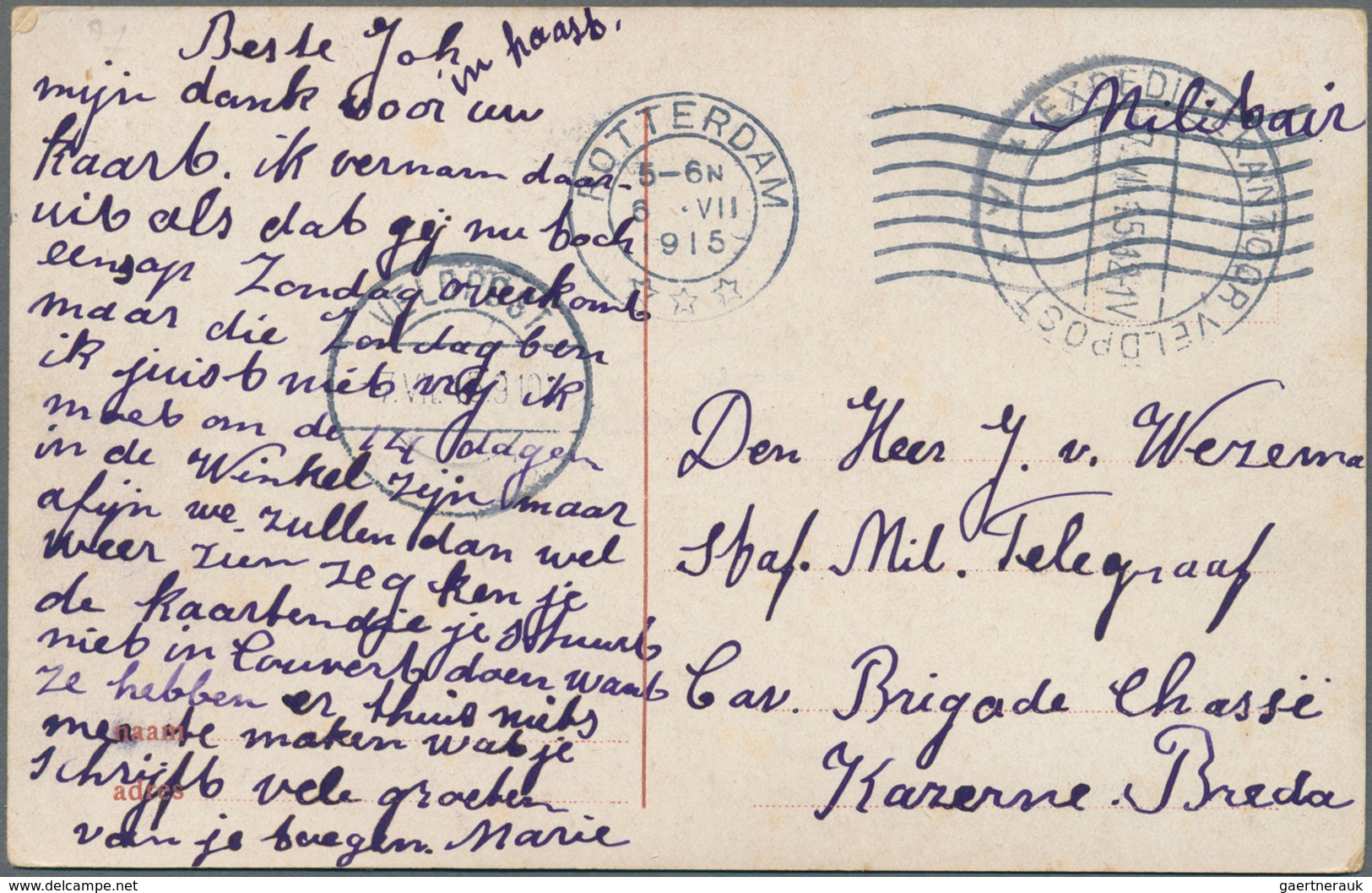 Niederlande - Besonderheiten: 1915/1916, NETHERLANDS:three Postcards With Different Military Postmar - Andere & Zonder Classificatie