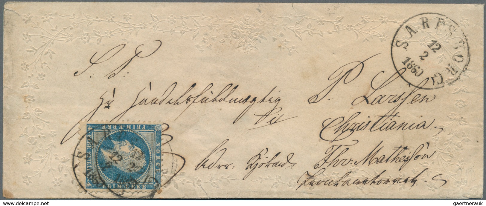 Norwegen: 1860, 4 Sk. Oskar I. On Moulded Ornamental Cover With SARPSBORG Cds. - Andere & Zonder Classificatie