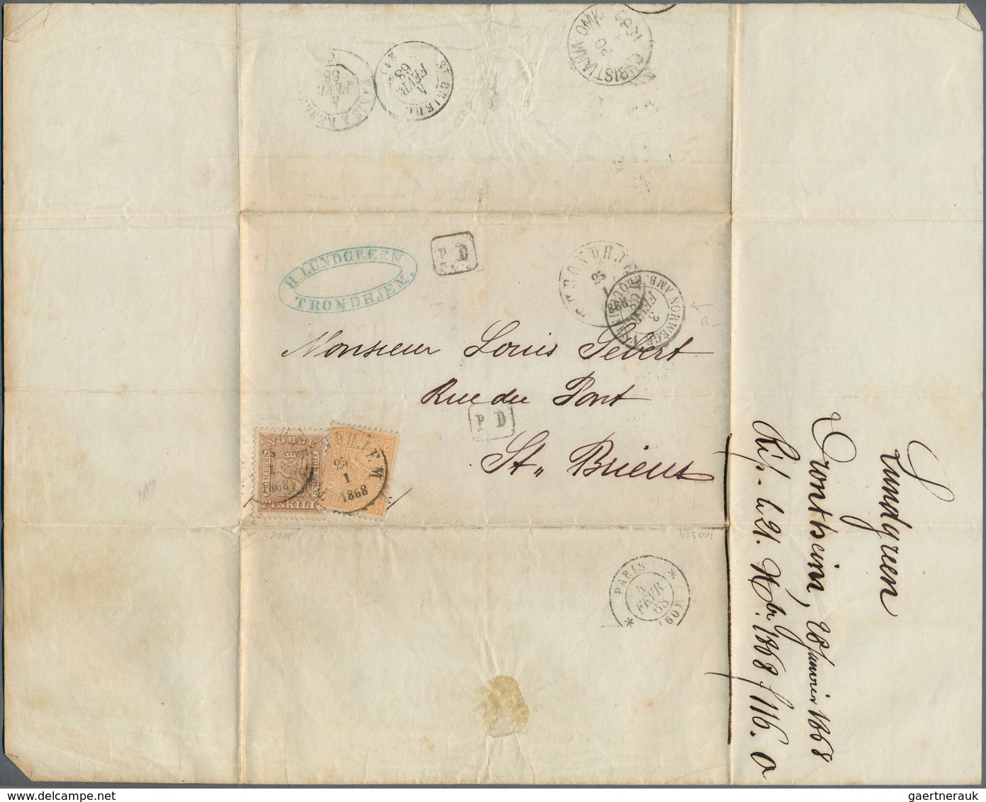 Norwegen: 1868 Entire Letter From Trondheim To St. Brieuc, France Via Christiania, The Belgian-Frenc - Andere & Zonder Classificatie