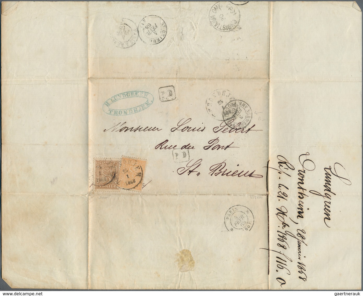 Norwegen: 1868 Entire Letter From Trondheim To St. Brieuc, France Via Christiania, The Belgian-Frenc - Other & Unclassified
