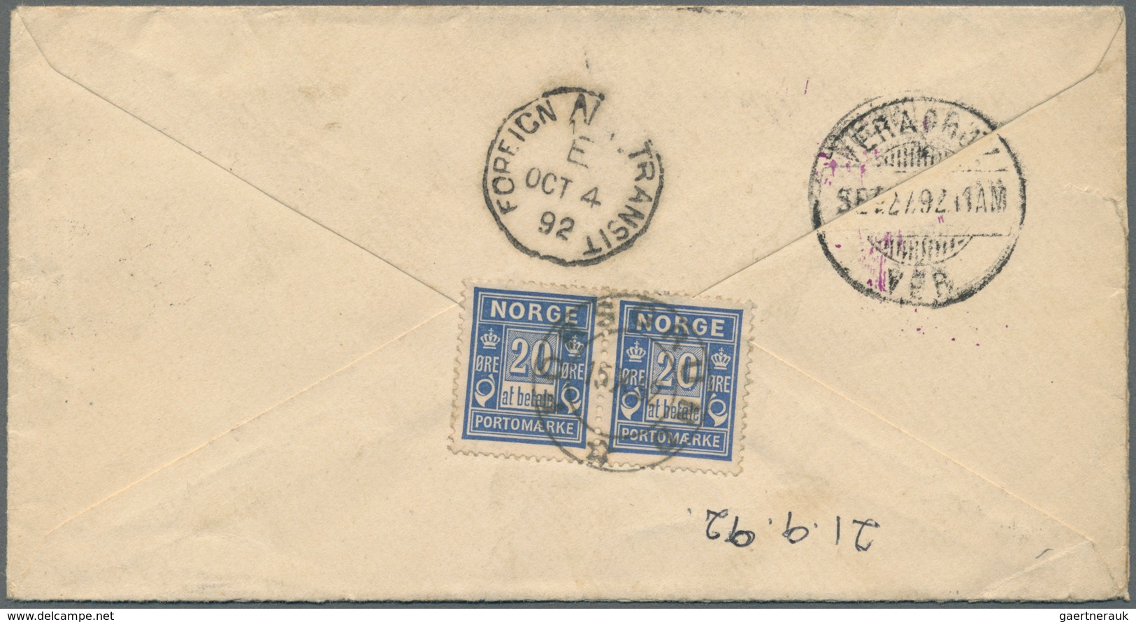 Norwegen - Portomarken: 1892, Incoming Letter To Parsgrund From Mexico Underfranked With 5 Cvos., Ta - Covers & Documents