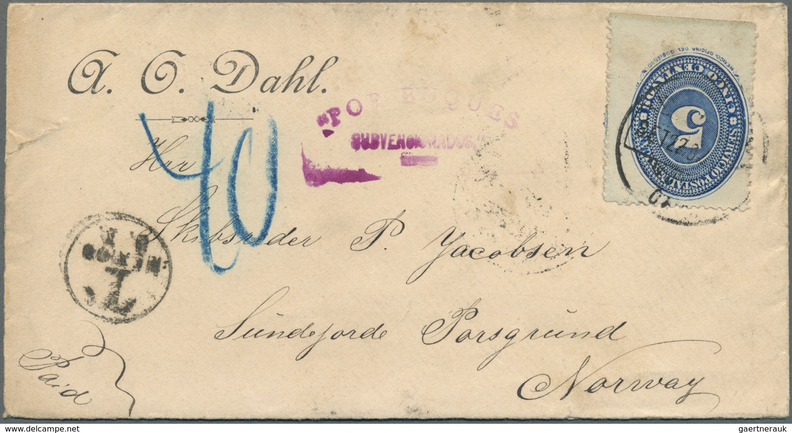 Norwegen - Portomarken: 1892, Incoming Letter To Parsgrund From Mexico Underfranked With 5 Cvos., Ta - Brieven En Documenten