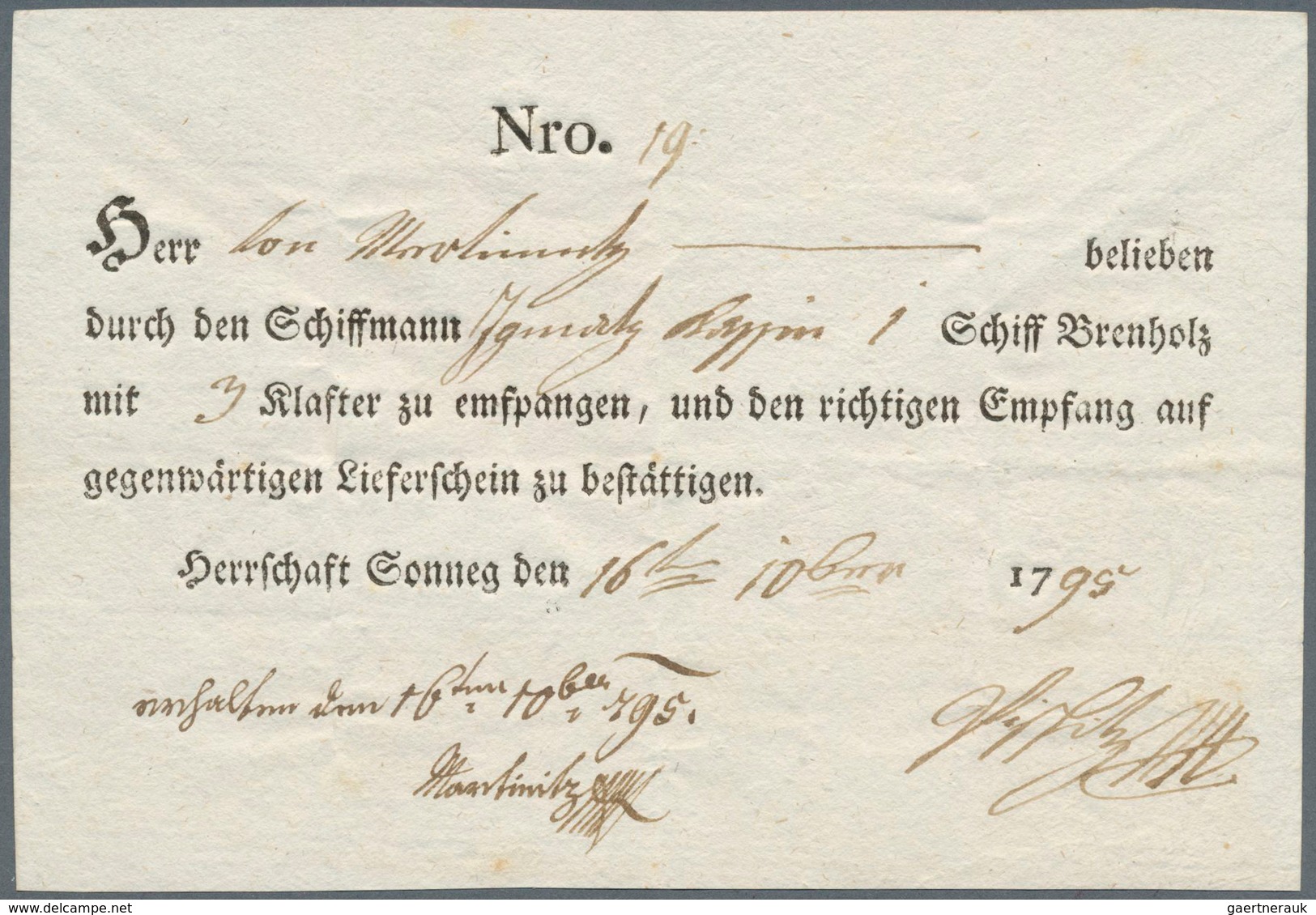 Österreich - Vorphilatelie: 1795 Kärnten Herrschaft Sonnegg Bei Sittersdorf: Aktenfrische Emfangsbes - ...-1850 Prephilately