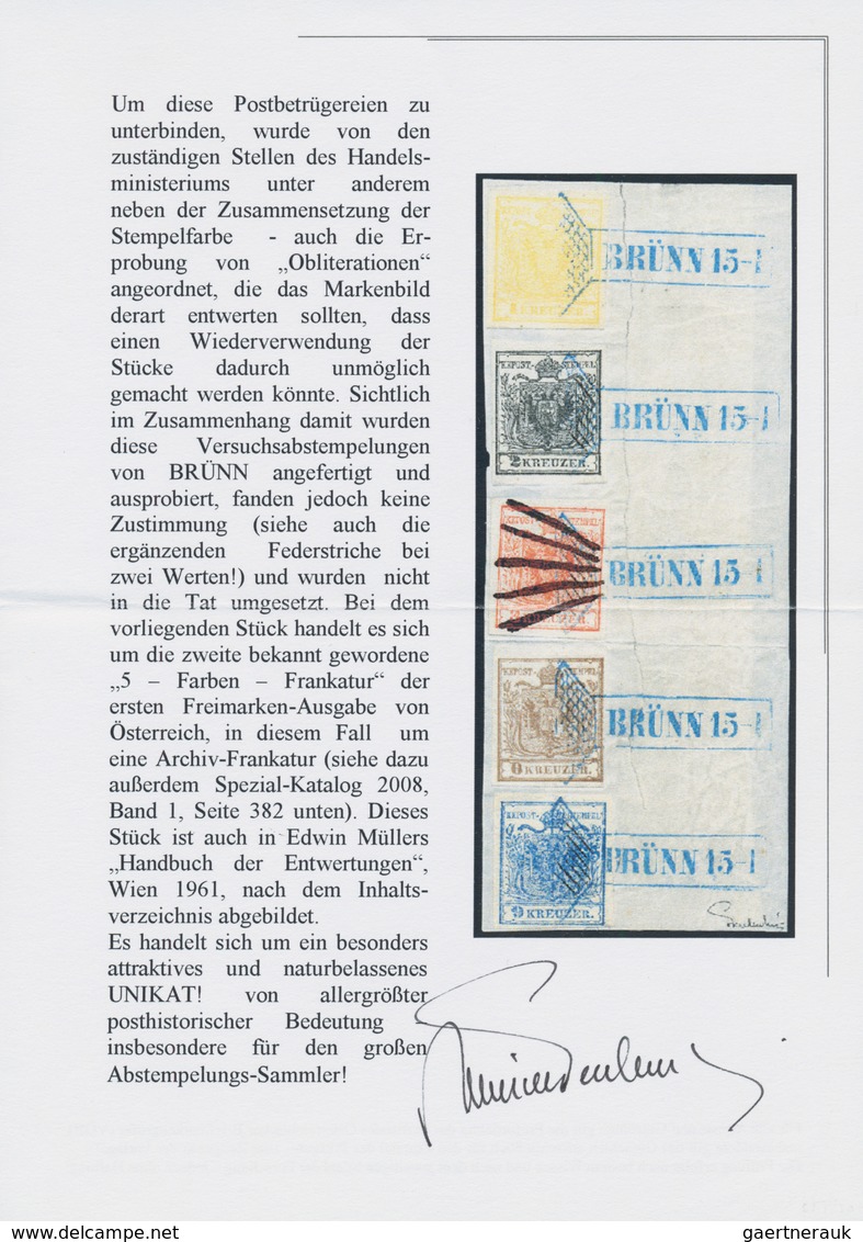 Österreich: 1850: 1 - 9 Kr. Die 5 Werte Der Ersten Ausgabe Auf Naturbelassenem, Unterklebtem Aktenst - Other & Unclassified