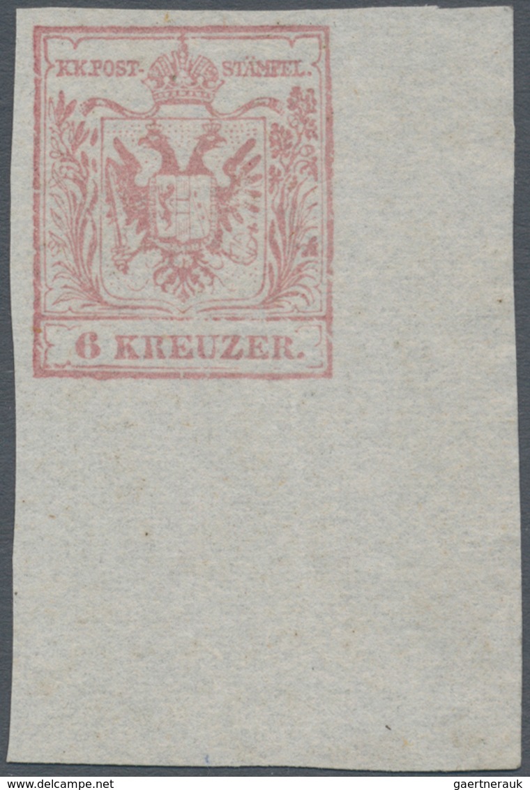 Österreich: 1850, 6 Kreuzer Trübrosa, Probedruck Auf Seidenpapier Von Der Rechten Unteren Bogenecke, - Andere & Zonder Classificatie