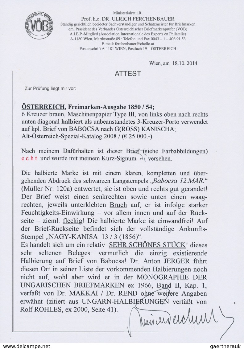 Österreich: 1850: 6 Kreuzer Braun, Maschinenpapier Type III, Von Links Oben Nach Rechts Unten Diagon - Andere & Zonder Classificatie