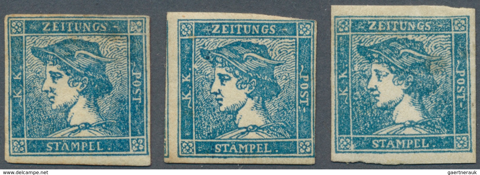 Österreich: 1851, (0,6 Kr) "Blauer Merkur" In Type I, II Und IIa, Jeweils Ungebraucht Mit Originalgu - Andere & Zonder Classificatie