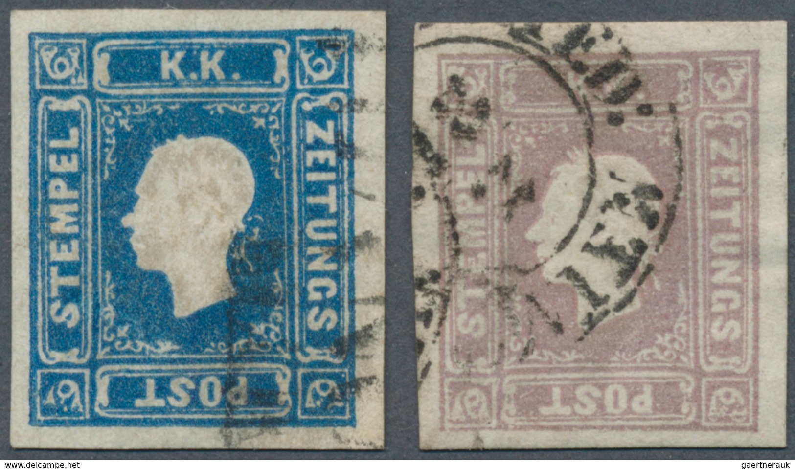 Österreich: 1858/1859, (1,05 Kr) Blau U. (1,05 Kr) Graulila Zeitungsmarken, Gestempelt, Je Voll- Bis - Andere & Zonder Classificatie