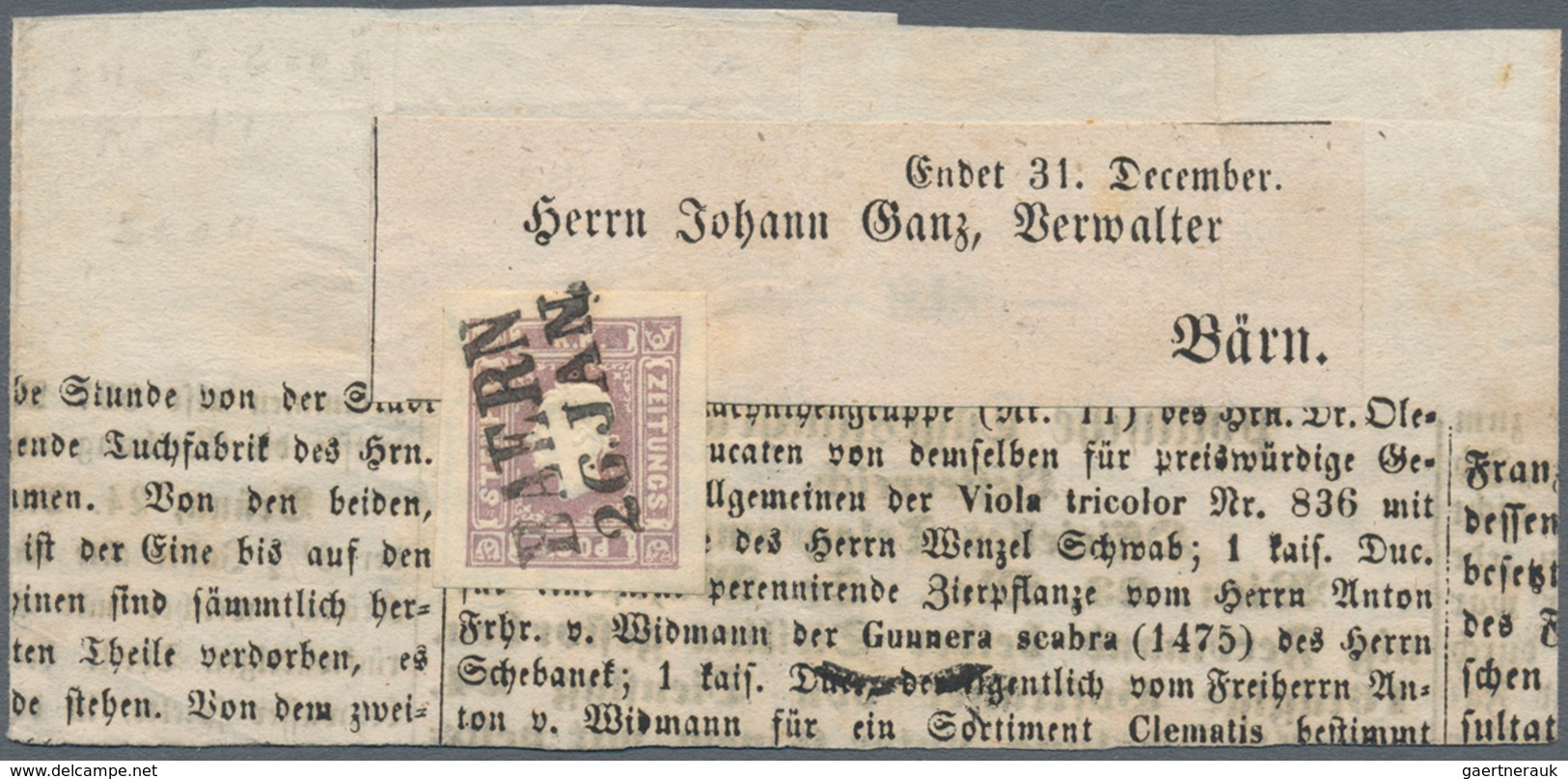 Österreich: 1859, (1,05 Kr) Grauviolett Zeitungsmarke, Allseits Breitrandig Mit Glasklarem Stempel L - Altri & Non Classificati