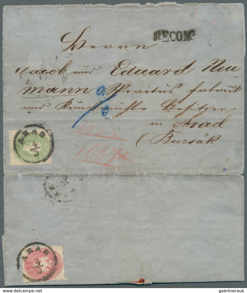 Österreich: 1860/1863, 3 Kr Grün Franz Joseph Und Rückseitig 5 Kr Rosa Doppeladler Enge Zähnung Saub - Other & Unclassified