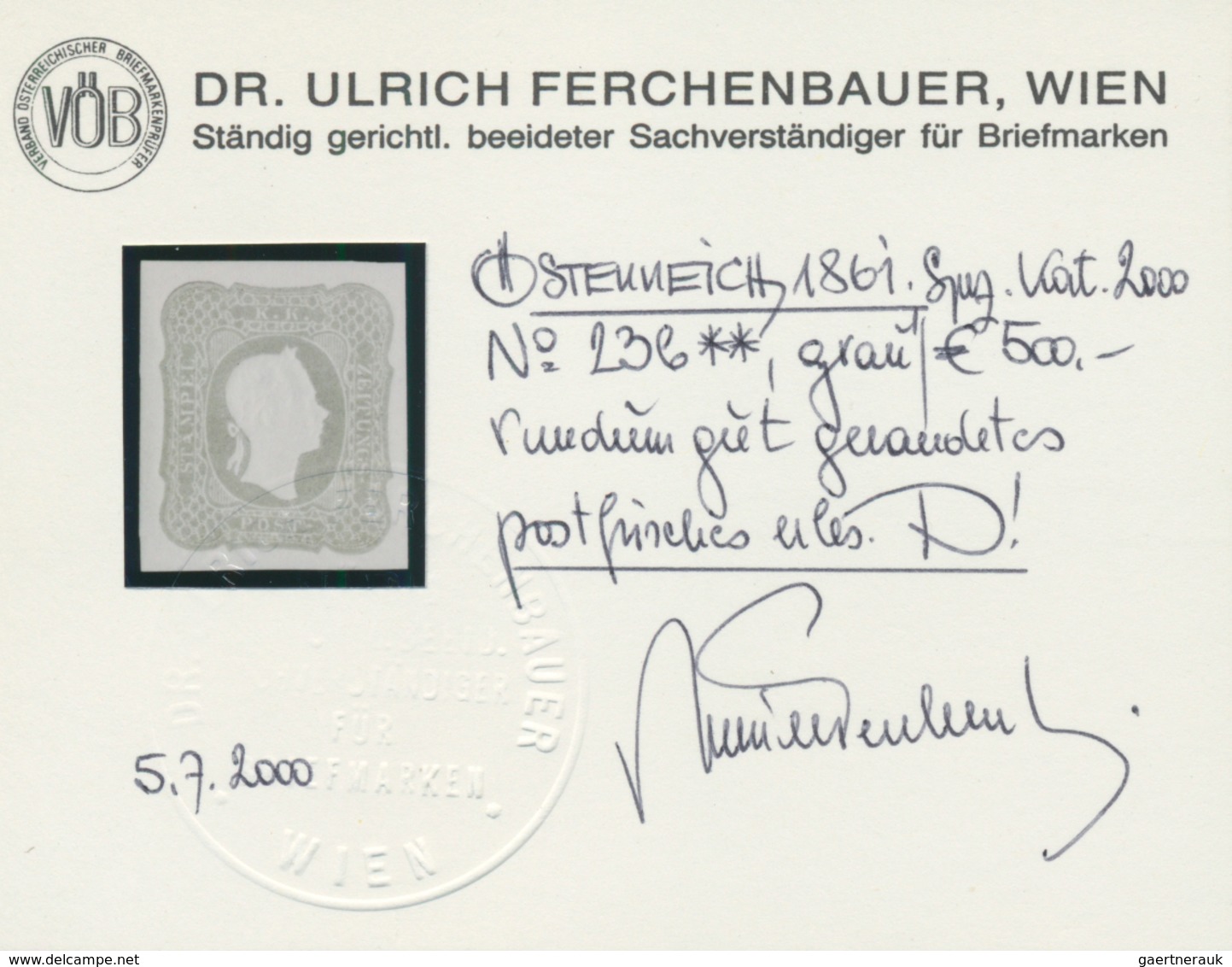 Österreich: 1861), Zeitungsmarke (1.05 Kr) Grau Franz Joseph, Rundum Gut Gerandetes Postfrisches Erl - Other & Unclassified