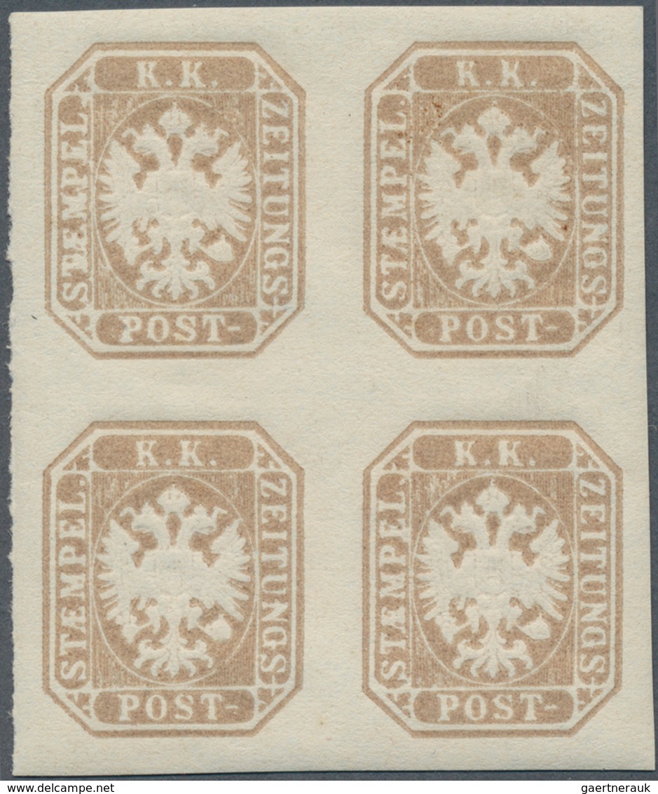 Österreich: 1863, (1,05 Kr) Graubraun Zeitungsmarke, Postfrischer Viererblock In Farbfrischer Tadell - Andere & Zonder Classificatie