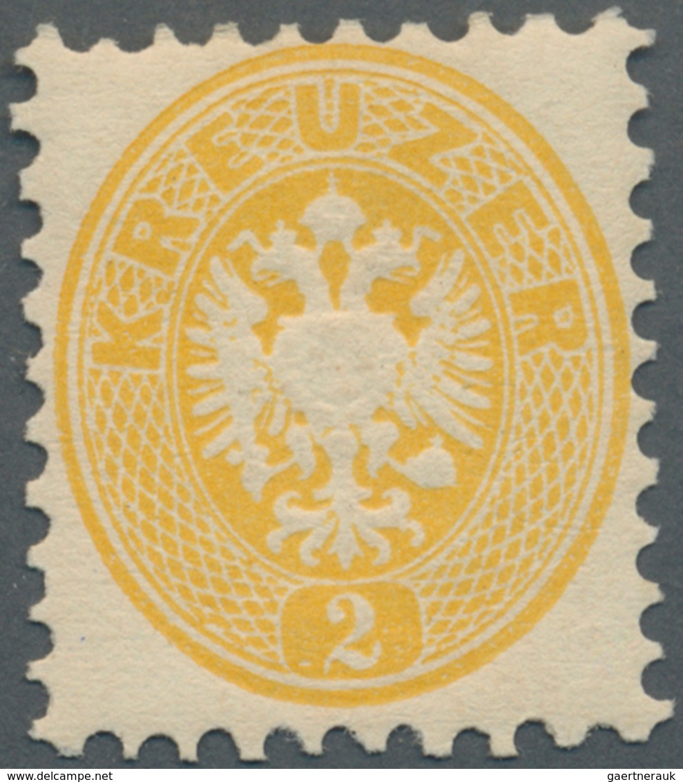 Österreich: 1864, Freimarke Doppeladler 2 Kreuzer Gelb, Weit Gezähnt, Vollzähniges, Postfrisches Erl - Altri & Non Classificati