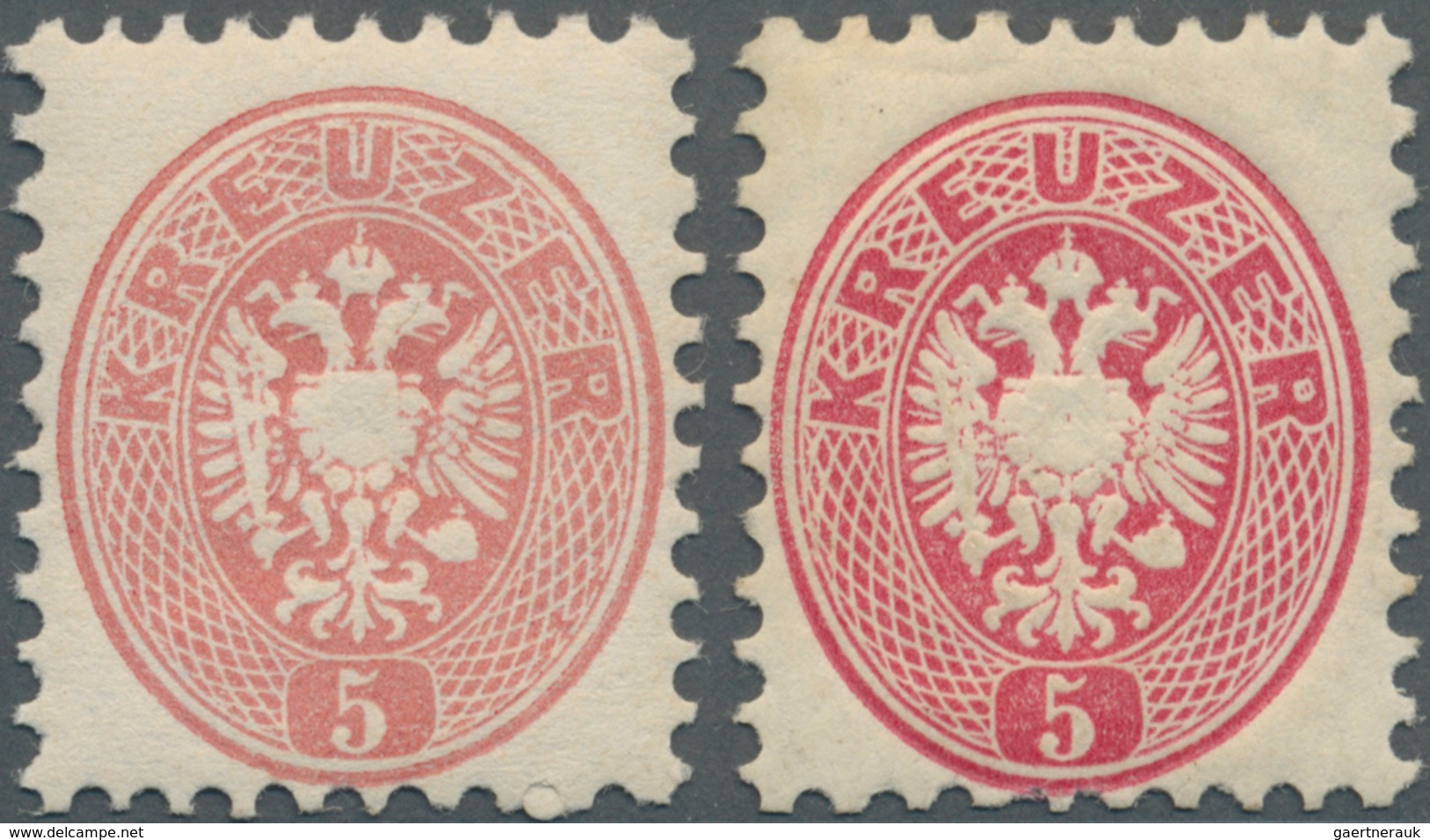 Österreich: 1863, Freimarken Doppeladler 5 Kr (blass)rosa Und 5 Kr. Dunkelkarminrosa, Weite Zähnung, - Other & Unclassified