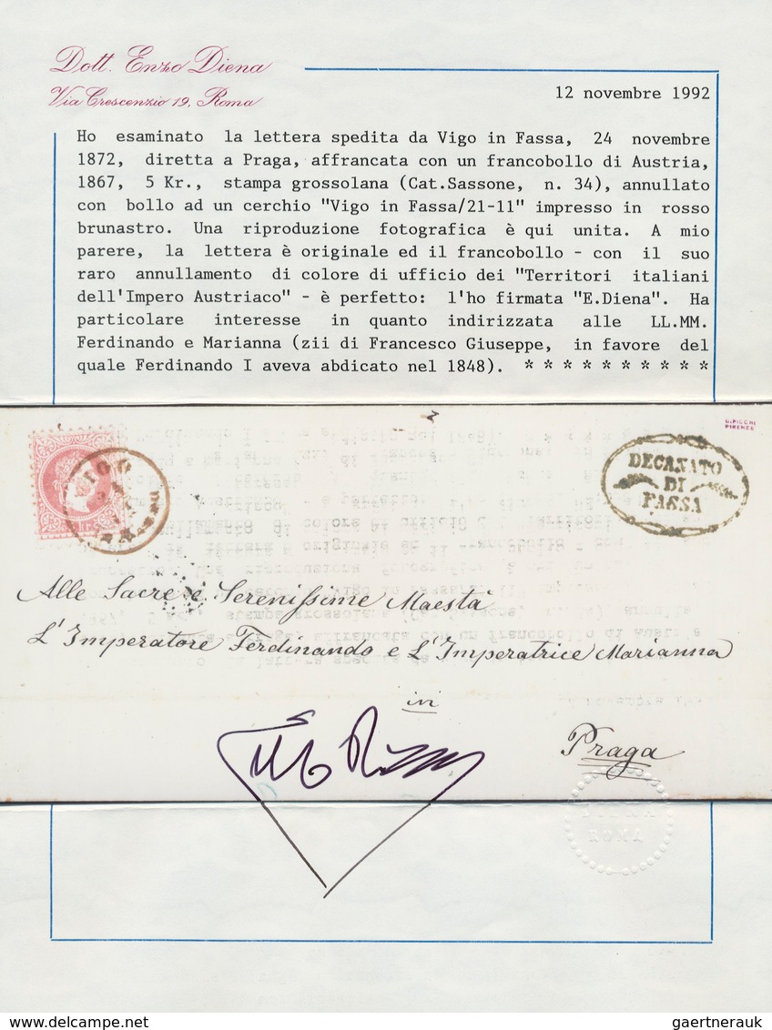 Österreich: 1867, 5 Kr Rosa Auf Brief Mit Braunrotem Trentino-K1 „VIGO IN FASSA 21/11 (1872)” Und Ov - Andere & Zonder Classificatie
