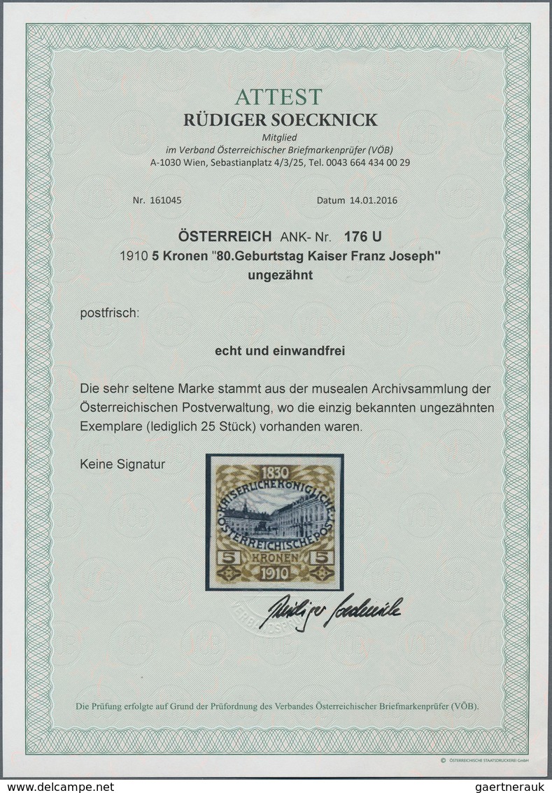 Österreich: 1910, "80. Geburtstag Franz Joseph" 5 Kronen Olivbraun /schwarzviolett UNGEZÄHNT In Einw - Andere & Zonder Classificatie