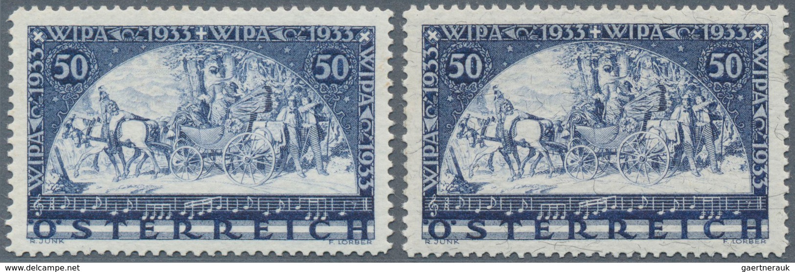 Österreich: 1933, 50 Groschen "WIPA 1933" Zwei Marken Gez. L 12½ Je Mit Normalem Und Mit Faserpapier - Andere & Zonder Classificatie