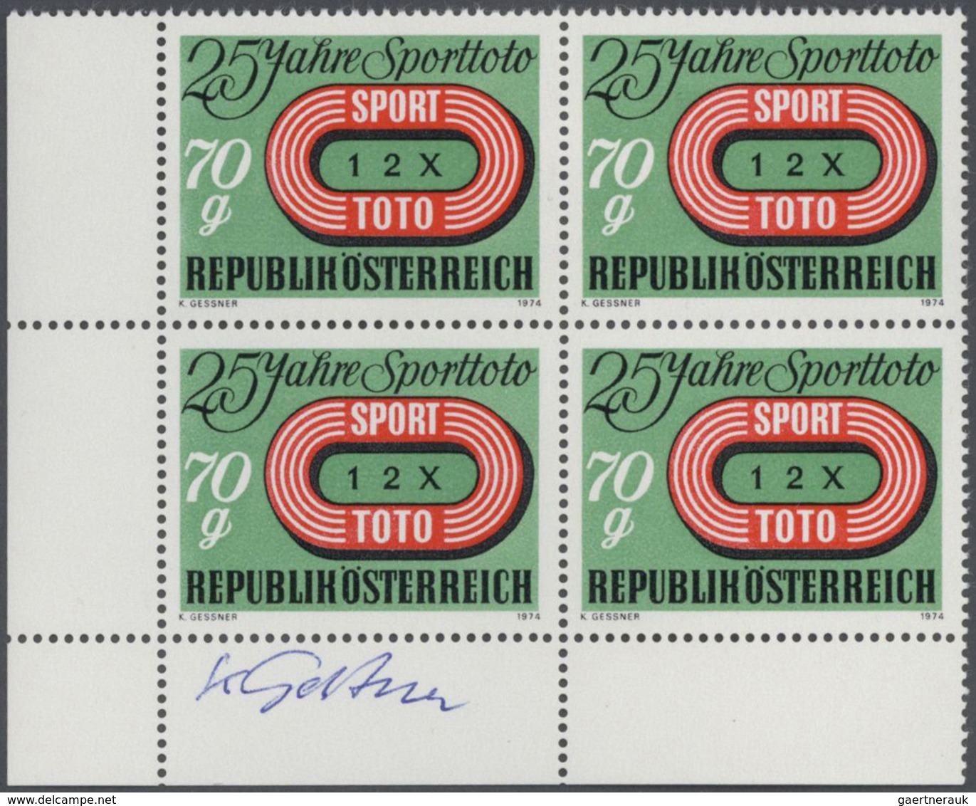 Österreich: 1974. Lot Mit Einem Von "K. Gessner" Signierten ER-4-Block Der Marke "25 Jahre Sporttoto - Andere & Zonder Classificatie