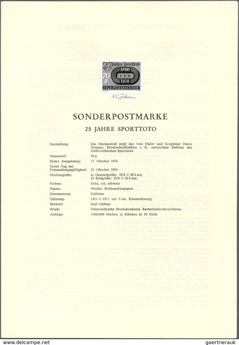 Österreich: 1974. Lot Mit Einem Von "K. Gessner" Signierten ER-4-Block Der Marke "25 Jahre Sporttoto - Andere & Zonder Classificatie