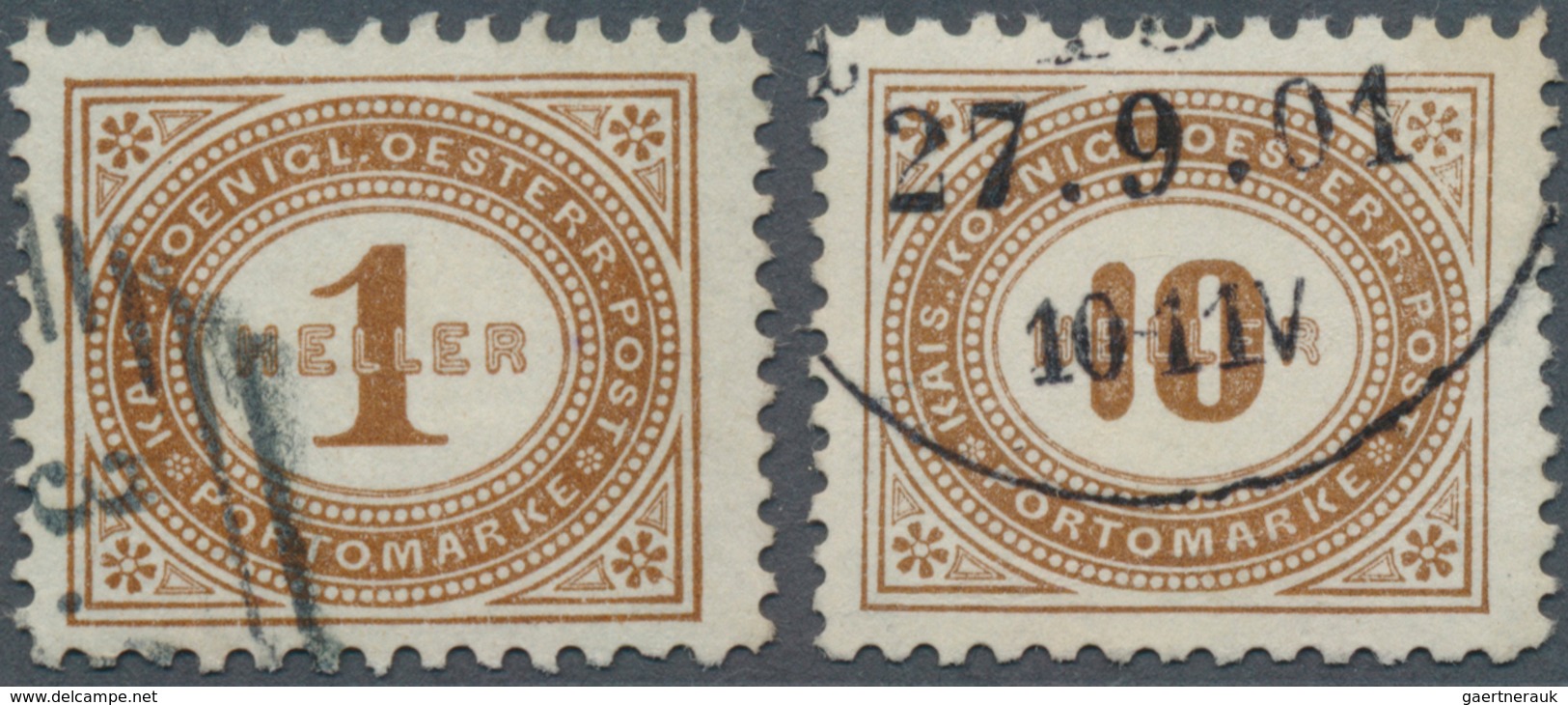 Österreich - Portomarken: 1900, 1 Heller Und 10 Heller Gestempelte Einzelwerte, Nr. 28 In Der Type E - Postage Due