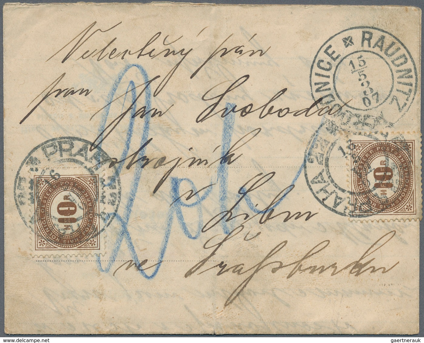 Österreich - Portomarken: 1907, Unfrankiertes Schmucktelegrammformular Als Brief Von Radautz Nach Pr - Strafport
