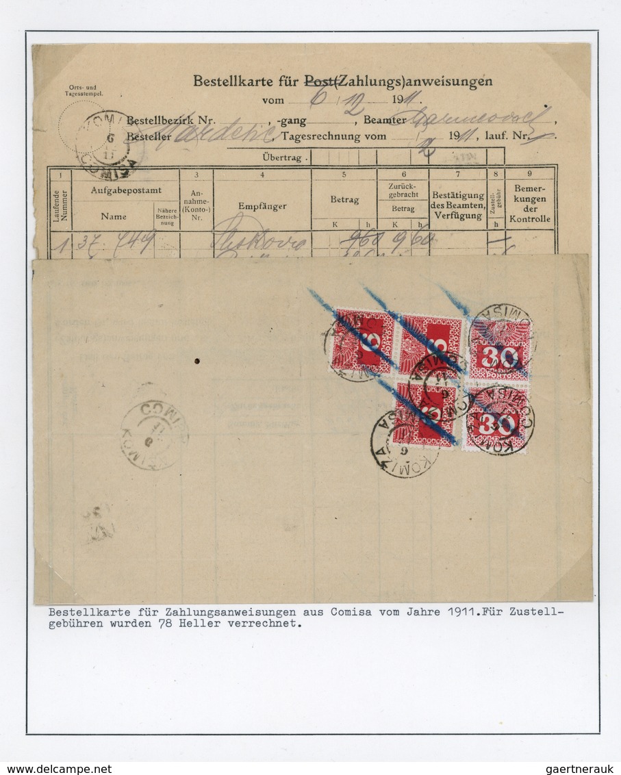 Österreich - Portomarken: 1911, Bestellkarte Für Zahlungsanweisungen Aus Comisa, Die Gesamtsumme Der - Strafport